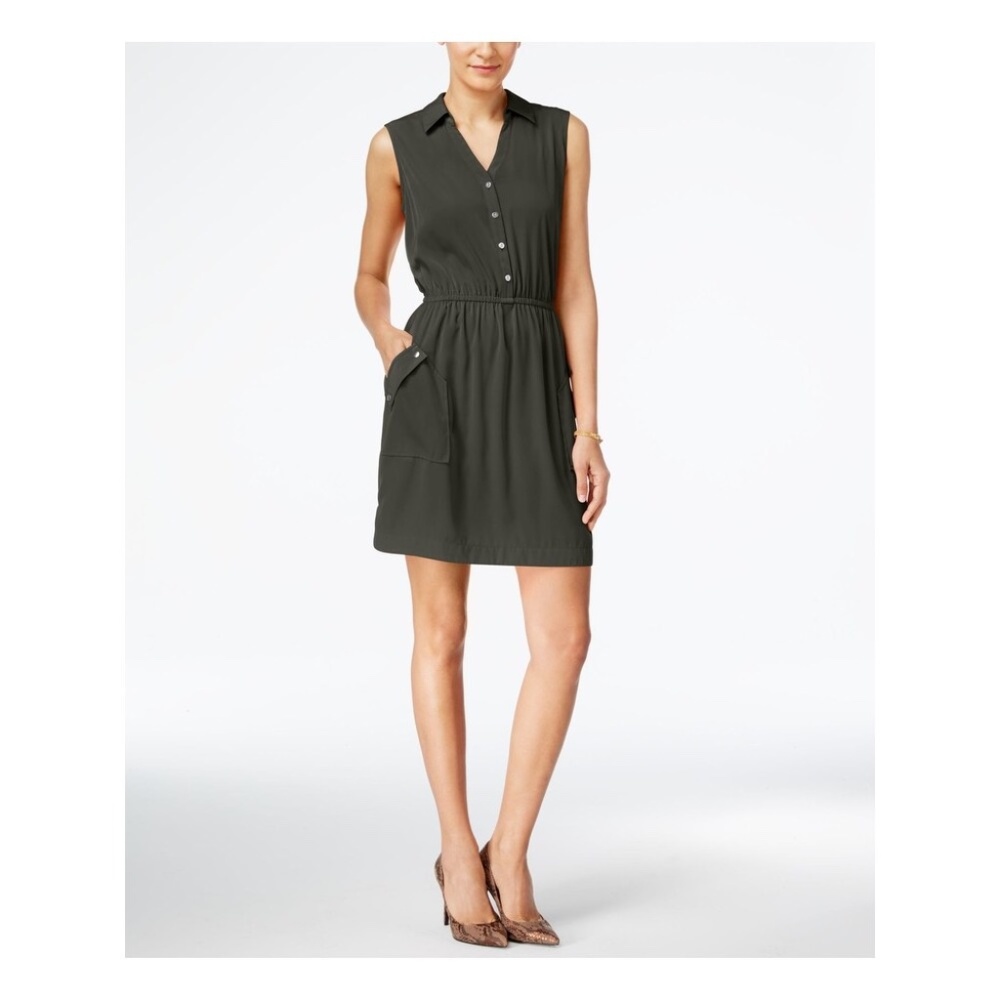 NWT Army Green Sleeveless Collared dress
